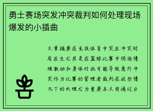 勇士赛场突发冲突裁判如何处理现场爆发的小插曲